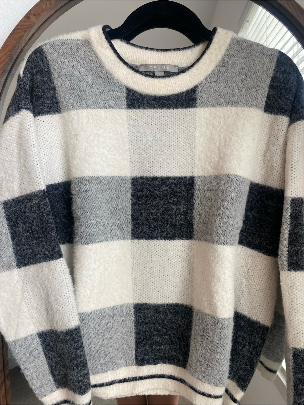 Cyrus Black & White Checked Crewneck Sweater
